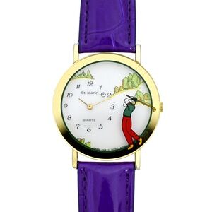 St Marin Golf Wrist Watch Gold Tone Wrist Watch Purple Strap